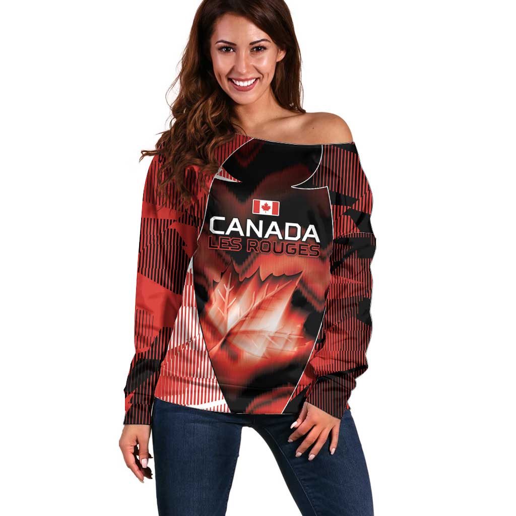 Custom Canada Football Off Shoulder Sweater Visual Line Abstract Maple Leaf