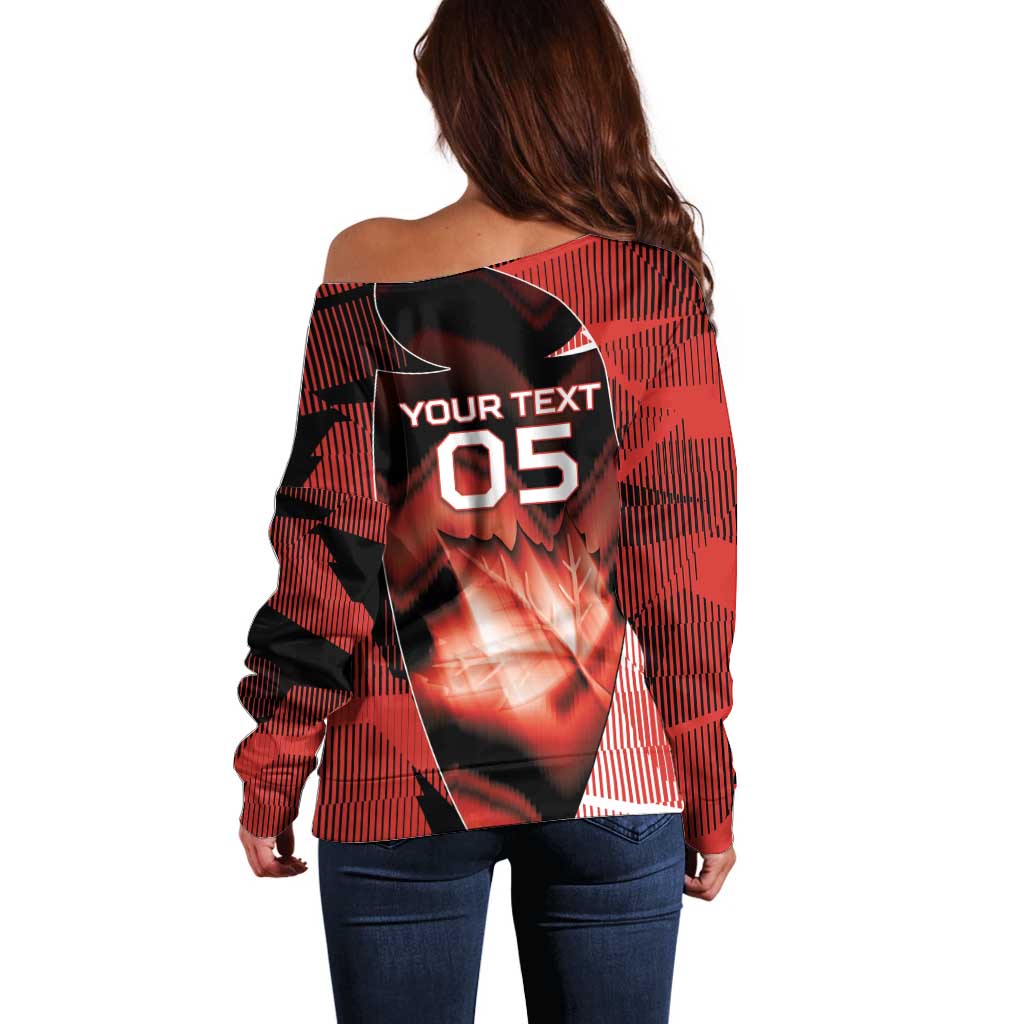 Custom Canada Football Off Shoulder Sweater Visual Line Abstract Maple Leaf