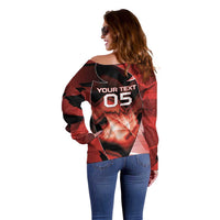 Custom Canada Football Off Shoulder Sweater Visual Line Abstract Maple Leaf