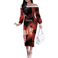 Custom Canada Football Off The Shoulder Long Sleeve Dress Visual Line Abstract Maple Leaf