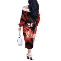 Custom Canada Football Off The Shoulder Long Sleeve Dress Visual Line Abstract Maple Leaf