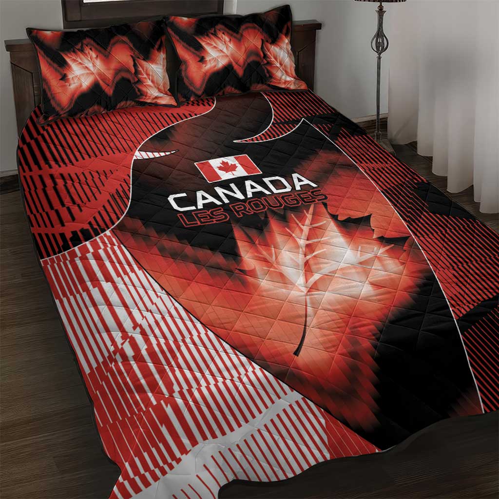 Canada Football Quilt Bed Set Visual Line Abstract Maple Leaf
