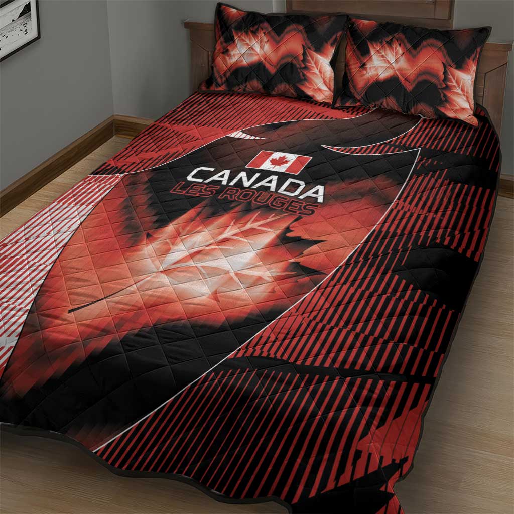 Canada Football Quilt Bed Set Visual Line Abstract Maple Leaf
