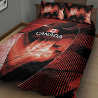 Canada Football Quilt Bed Set Visual Line Abstract Maple Leaf