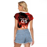Custom Canada Football Raglan Cropped T Shirt Visual Line Abstract Maple Leaf