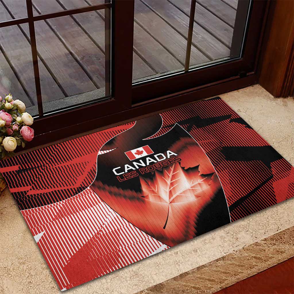 Canada Football Rubber Doormat Visual Line Abstract Maple Leaf