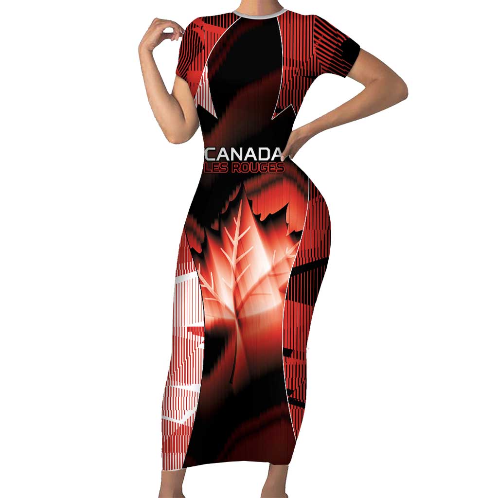 Custom Canada Football Short Sleeve Bodycon Dress Visual Line Abstract Maple Leaf