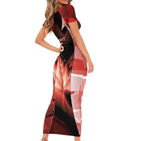 Custom Canada Football Short Sleeve Bodycon Dress Visual Line Abstract Maple Leaf