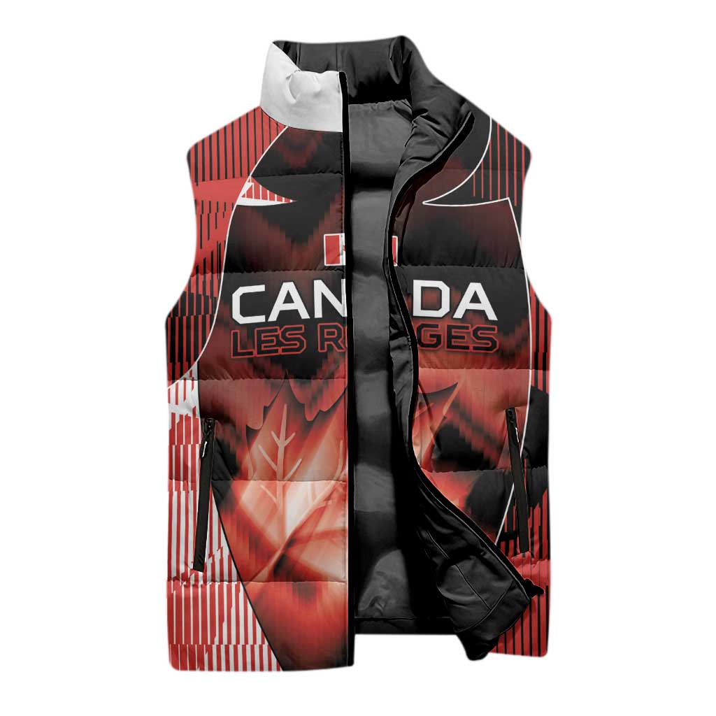 Custom Canada Football Sleeveless Puffer Jacket Visual Line Abstract Maple Leaf