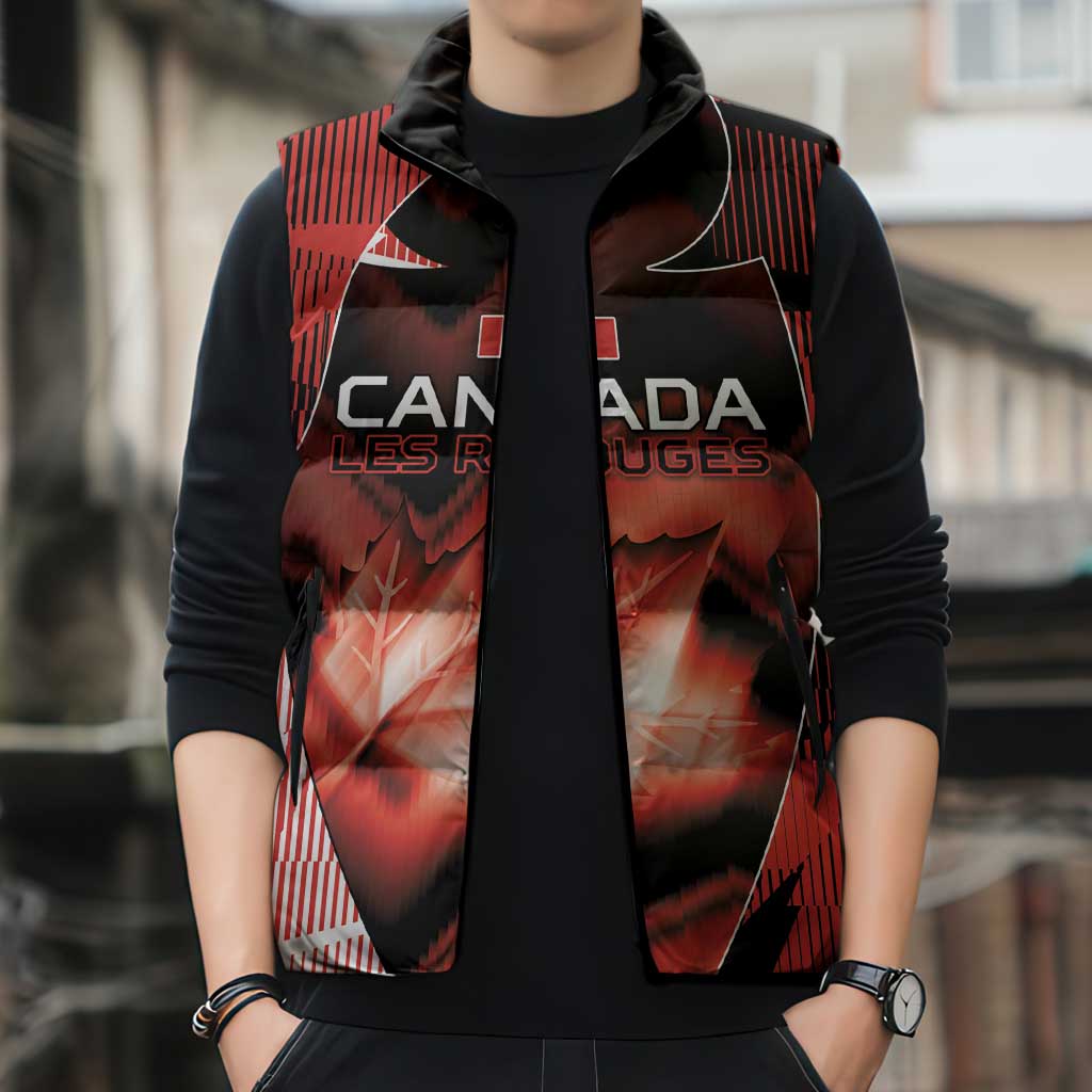Custom Canada Football Sleeveless Puffer Jacket Visual Line Abstract Maple Leaf