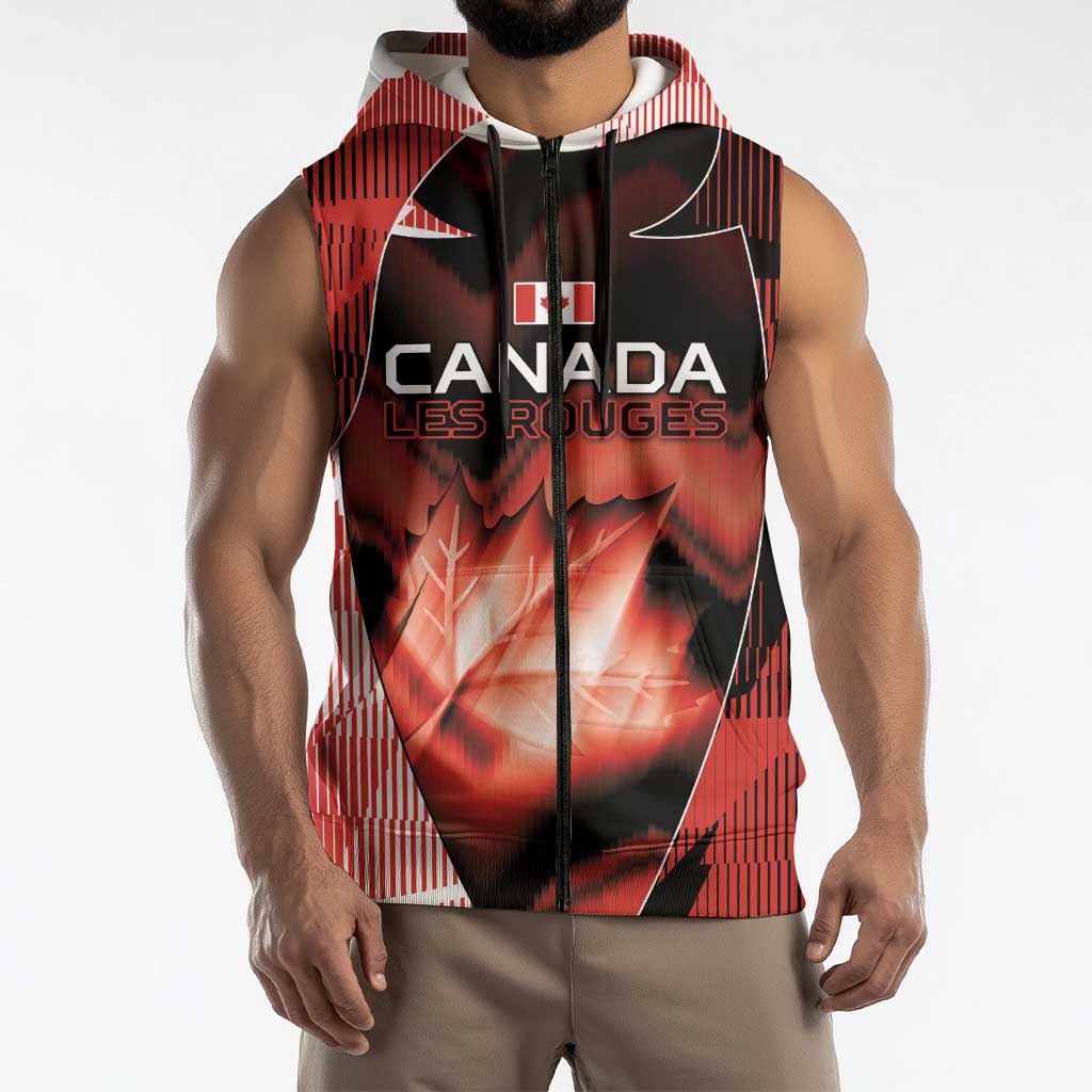 Custom Canada Football Sleeveless Zip Hoodie Visual Line Abstract Maple Leaf
