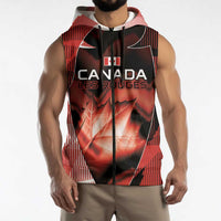 Custom Canada Football Sleeveless Zip Hoodie Visual Line Abstract Maple Leaf