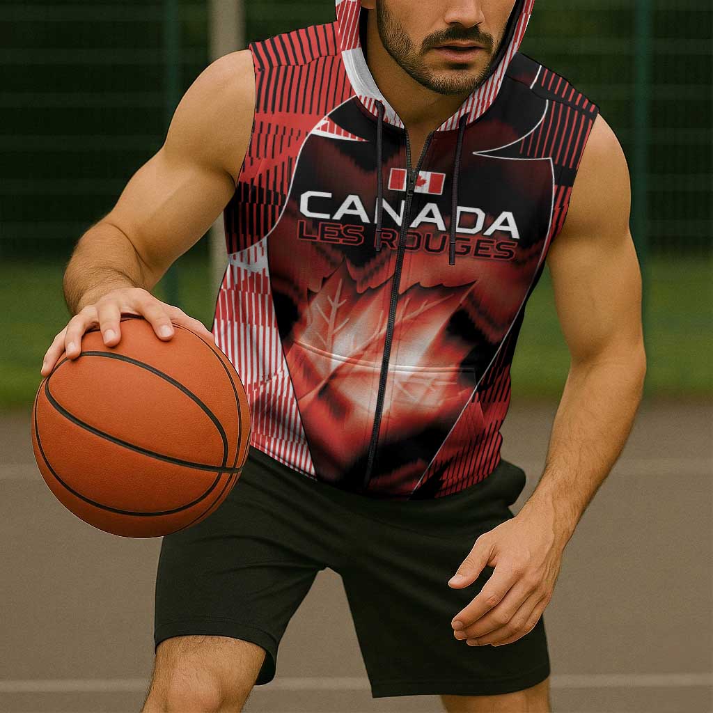 Custom Canada Football Sleeveless Zip Hoodie Visual Line Abstract Maple Leaf