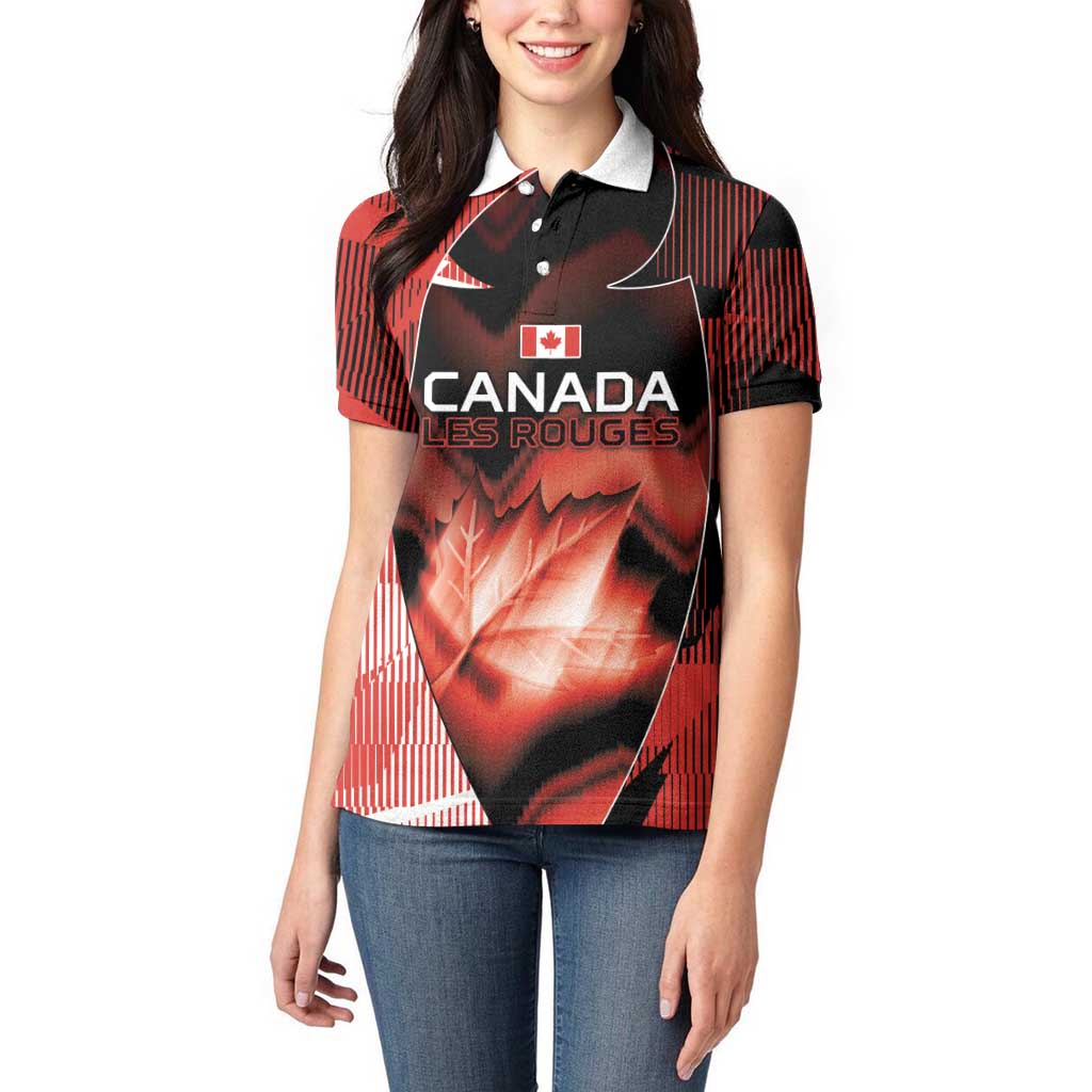Custom Canada Football Women Polo Shirt Visual Line Abstract Maple Leaf