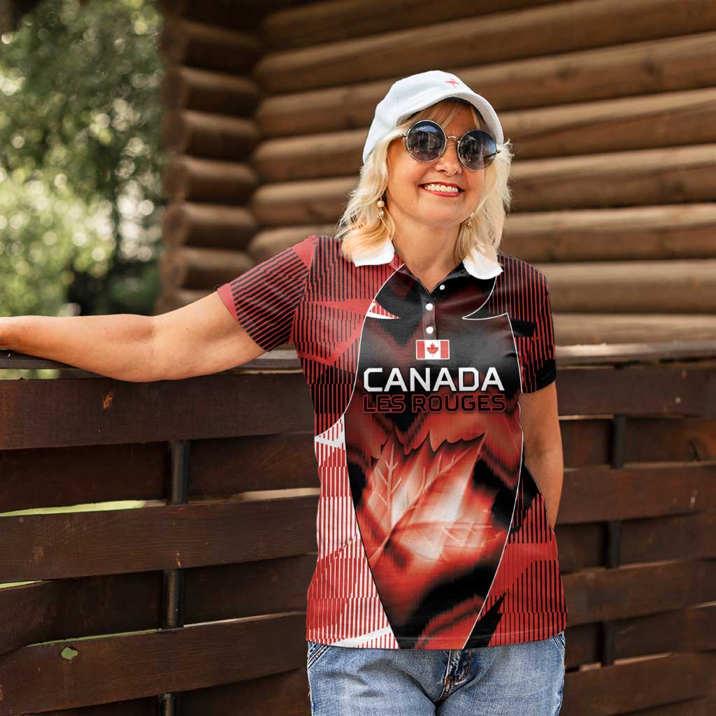 Custom Canada Football Women Polo Shirt Visual Line Abstract Maple Leaf