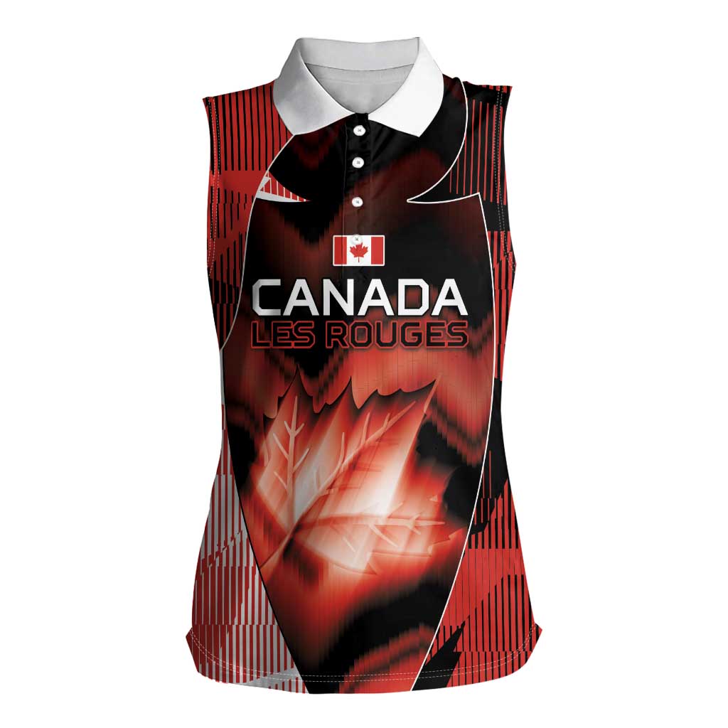 Custom Canada Football Women Sleeveless Polo Shirt Visual Line Abstract Maple Leaf