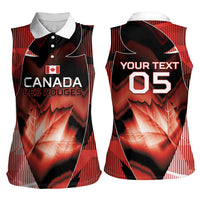 Custom Canada Football Women Sleeveless Polo Shirt Visual Line Abstract Maple Leaf