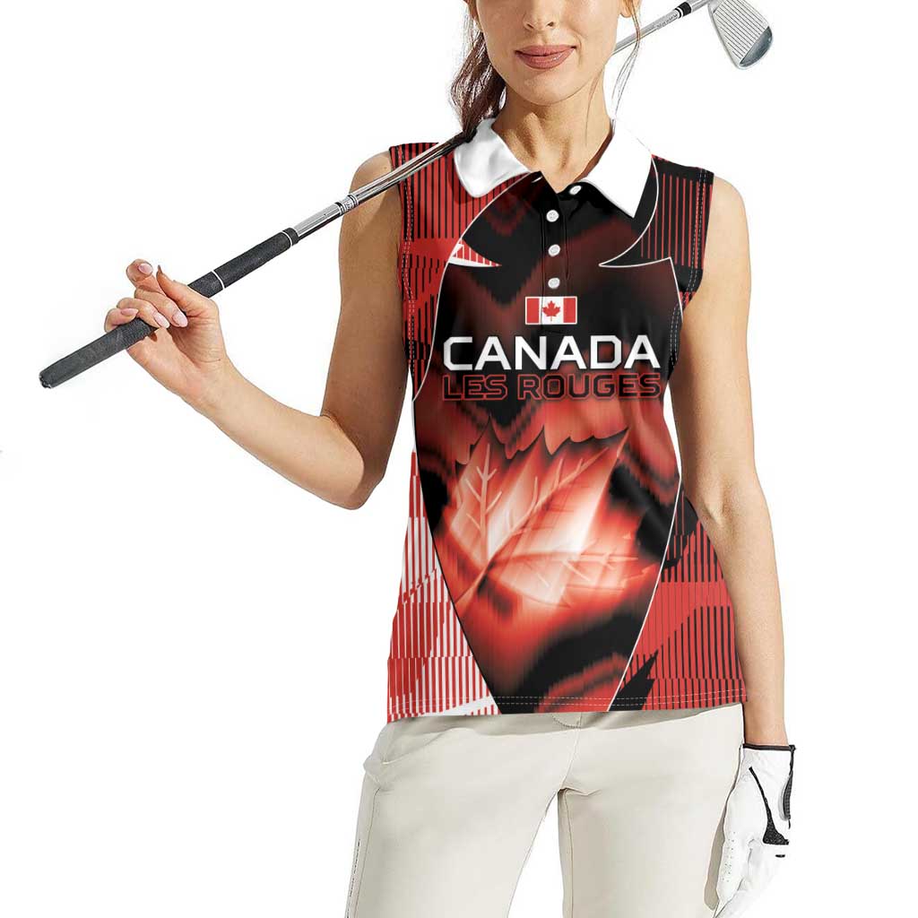 Custom Canada Football Women Sleeveless Polo Shirt Visual Line Abstract Maple Leaf