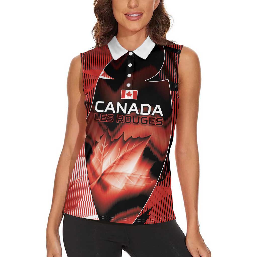 Custom Canada Football Women Sleeveless Polo Shirt Visual Line Abstract Maple Leaf