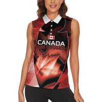 Custom Canada Football Women Sleeveless Polo Shirt Visual Line Abstract Maple Leaf