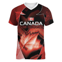 Custom Canada Football Women V-Neck T-Shirt Visual Line Abstract Maple Leaf