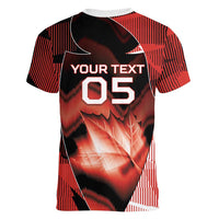 Custom Canada Football Women V-Neck T-Shirt Visual Line Abstract Maple Leaf