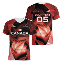 Custom Canada Football Women V-Neck T-Shirt Visual Line Abstract Maple Leaf