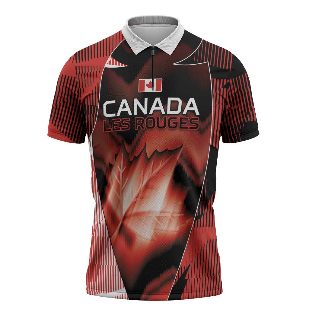 Custom Canada Football Zipper Polo Shirt Visual Line Abstract Maple Leaf