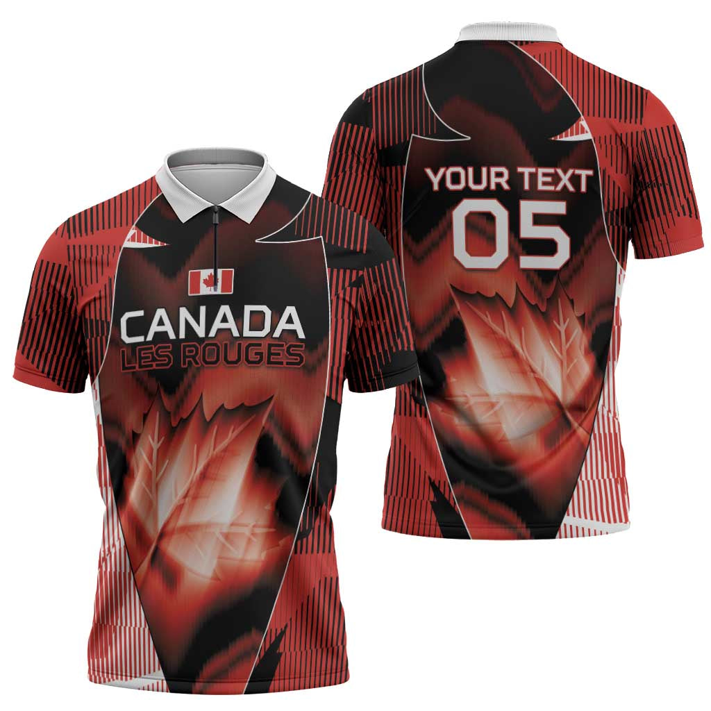 Custom Canada Football Zipper Polo Shirt Visual Line Abstract Maple Leaf