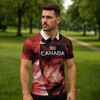 Custom Canada Football Zipper Polo Shirt Visual Line Abstract Maple Leaf