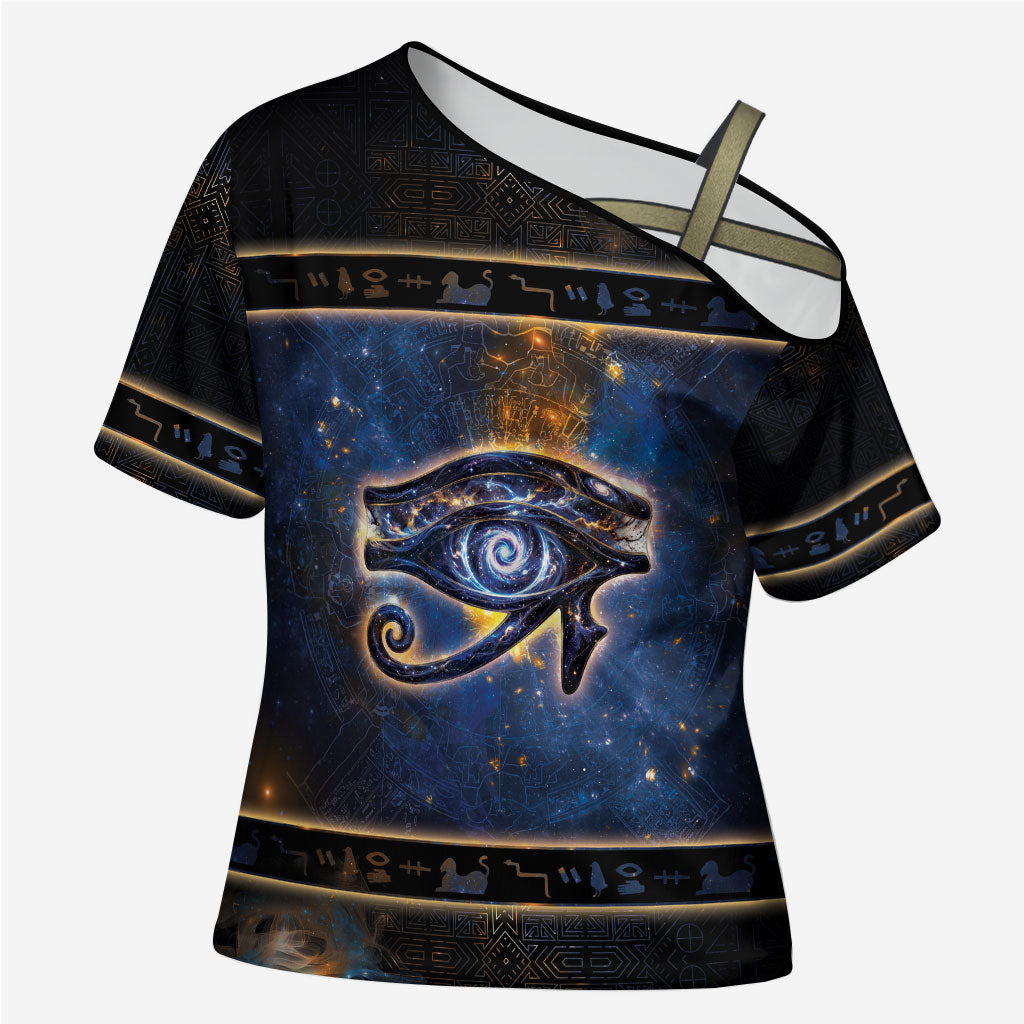 Egypt Eye Of Ra Cross Shoulder Shirt Galaxy Zodiac Universe