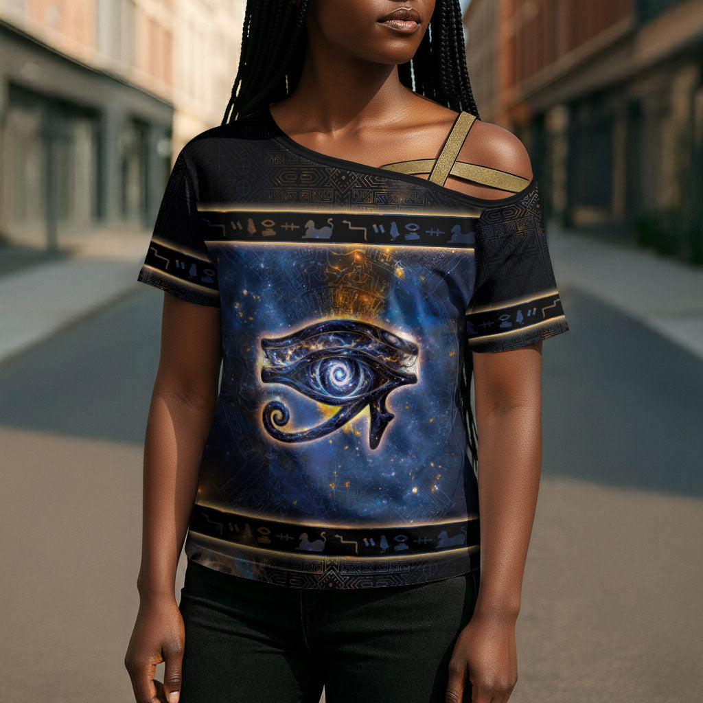 Egypt Eye Of Ra Cross Shoulder Shirt Galaxy Zodiac Universe