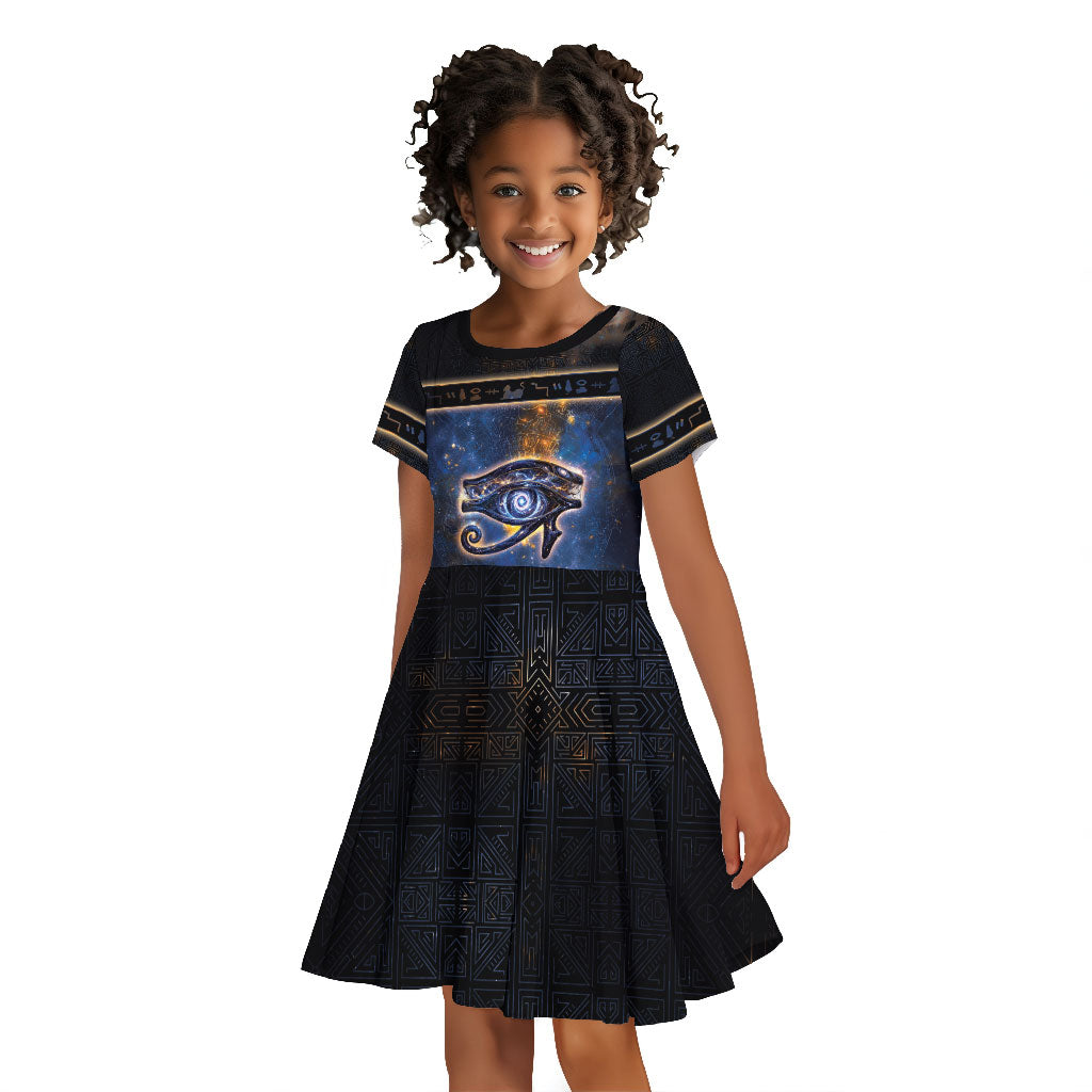 Egypt Eye Of Ra Kid Short Sleeve Dress Galaxy Zodiac Universe