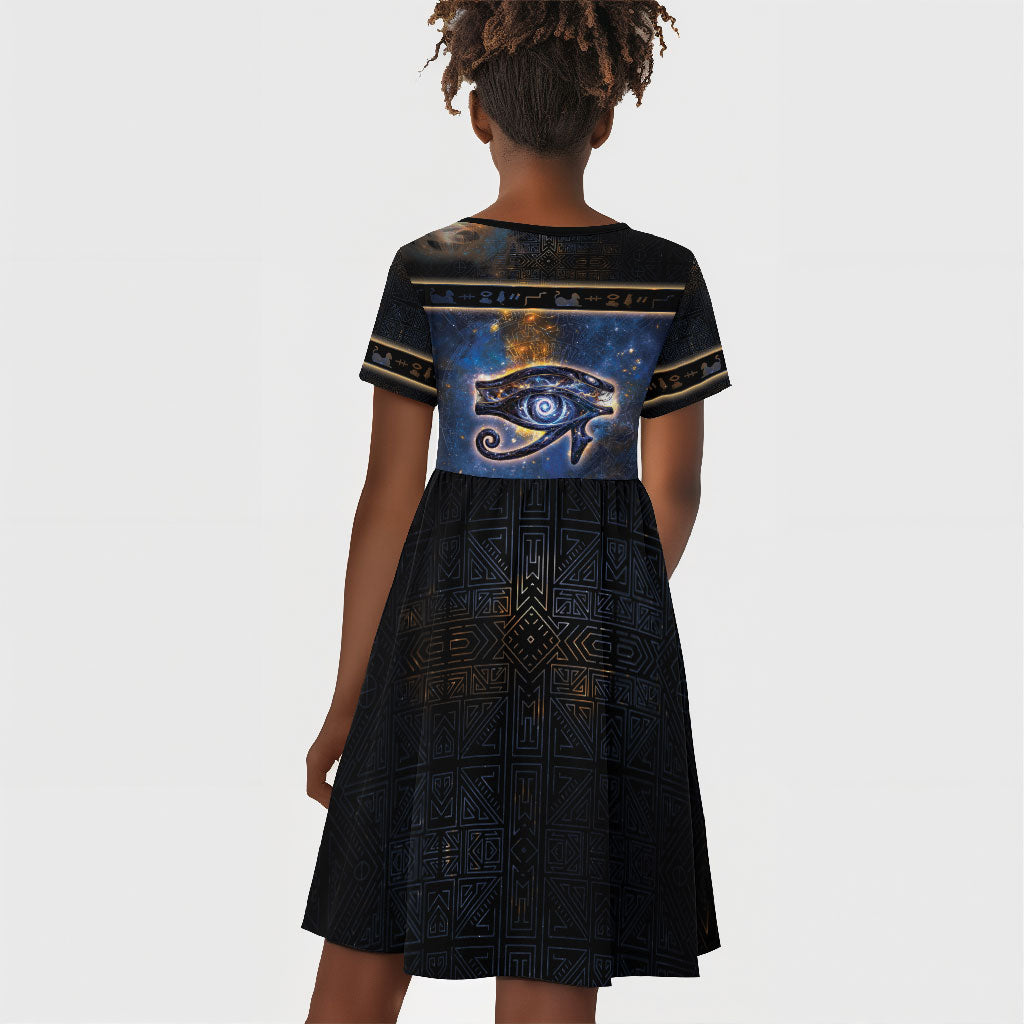 Egypt Eye Of Ra Kid Short Sleeve Dress Galaxy Zodiac Universe