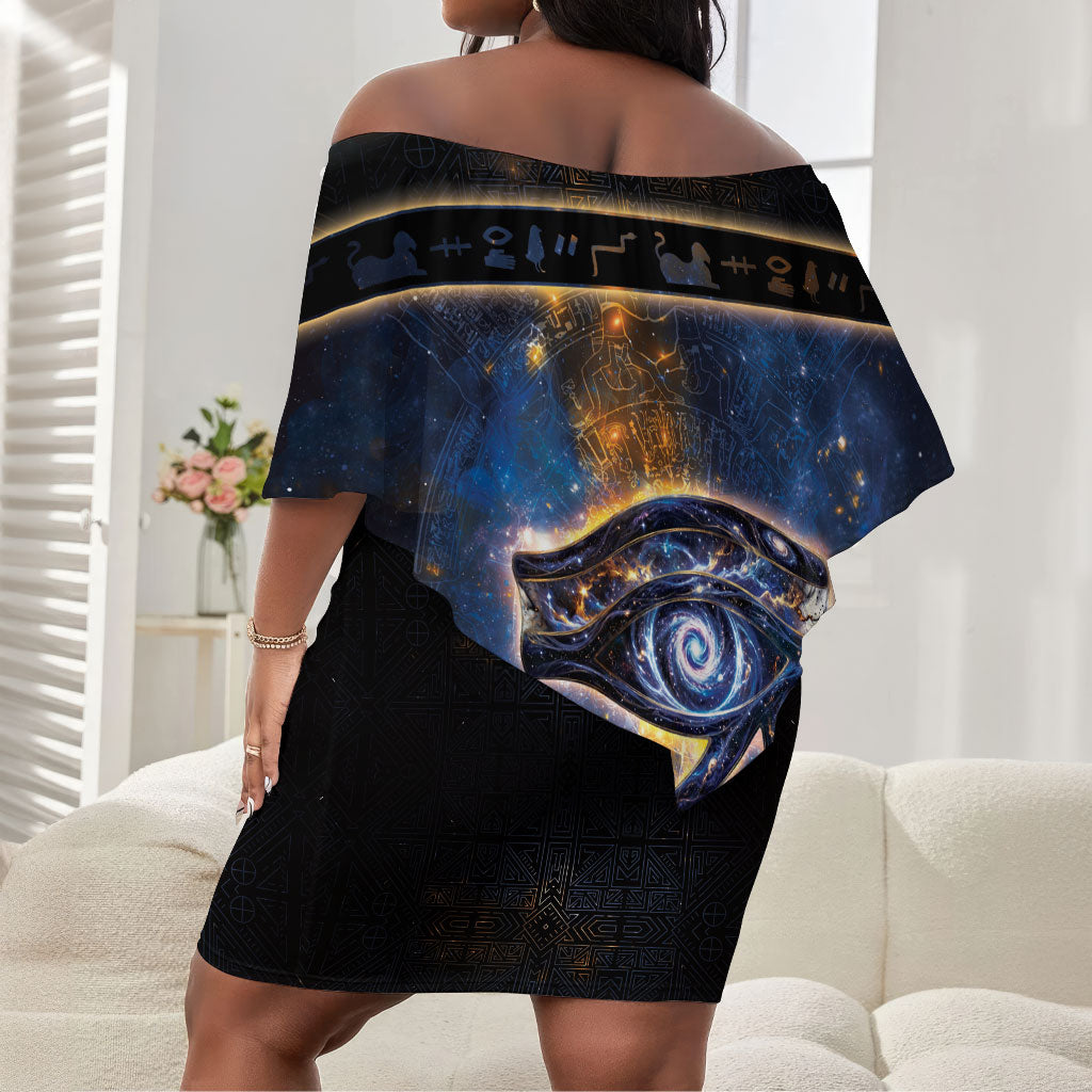 Egypt Eye Of Ra Off Shoulder Short Dress Galaxy Zodiac Universe