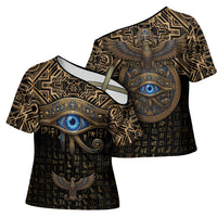 Egypt Eye of Horus Cross Shoulder Shirt Hieroglyphics Patterns Retro Style