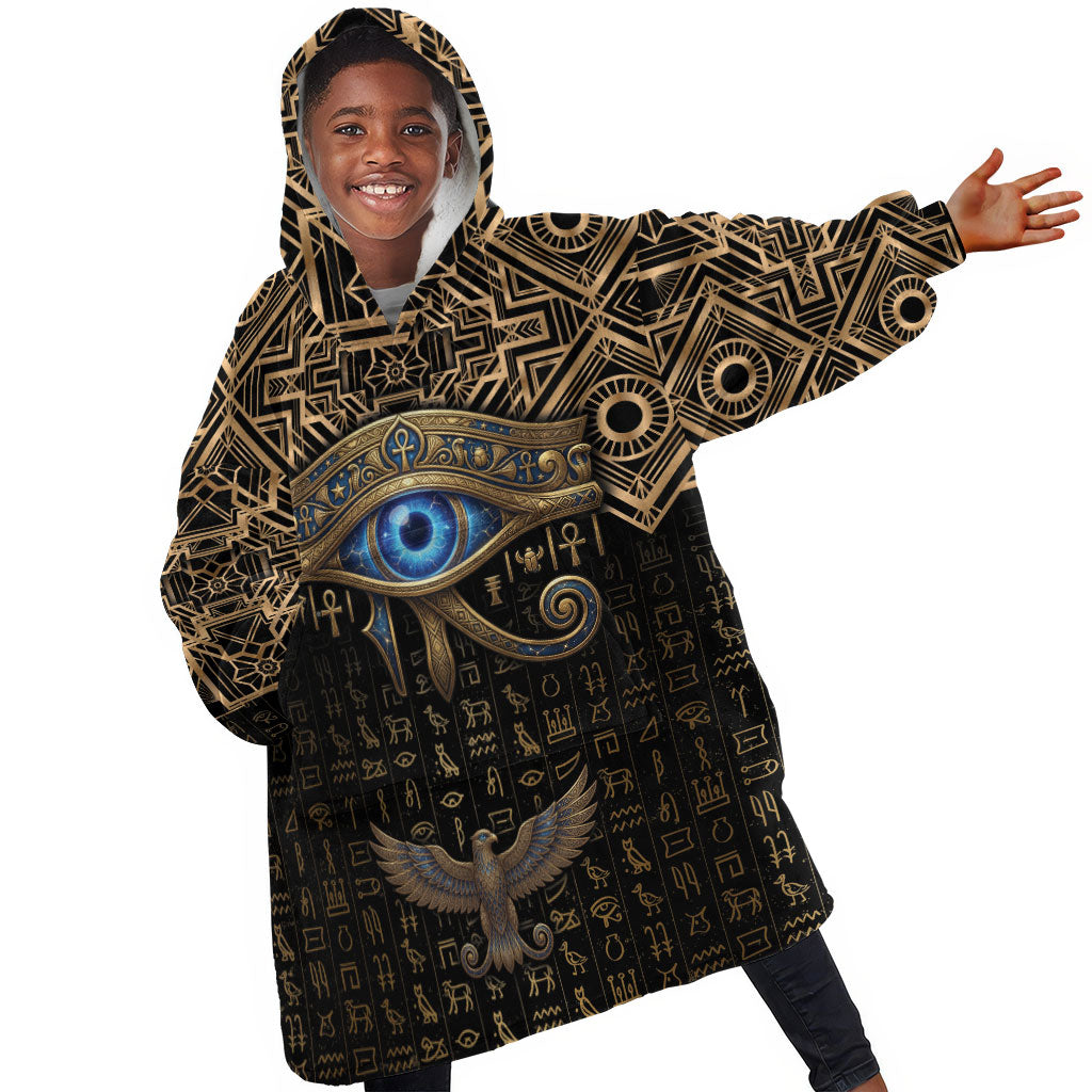 Egypt Eye of Horus Kid Wearable Blanket Hoodie Hieroglyphics Patterns Retro Style