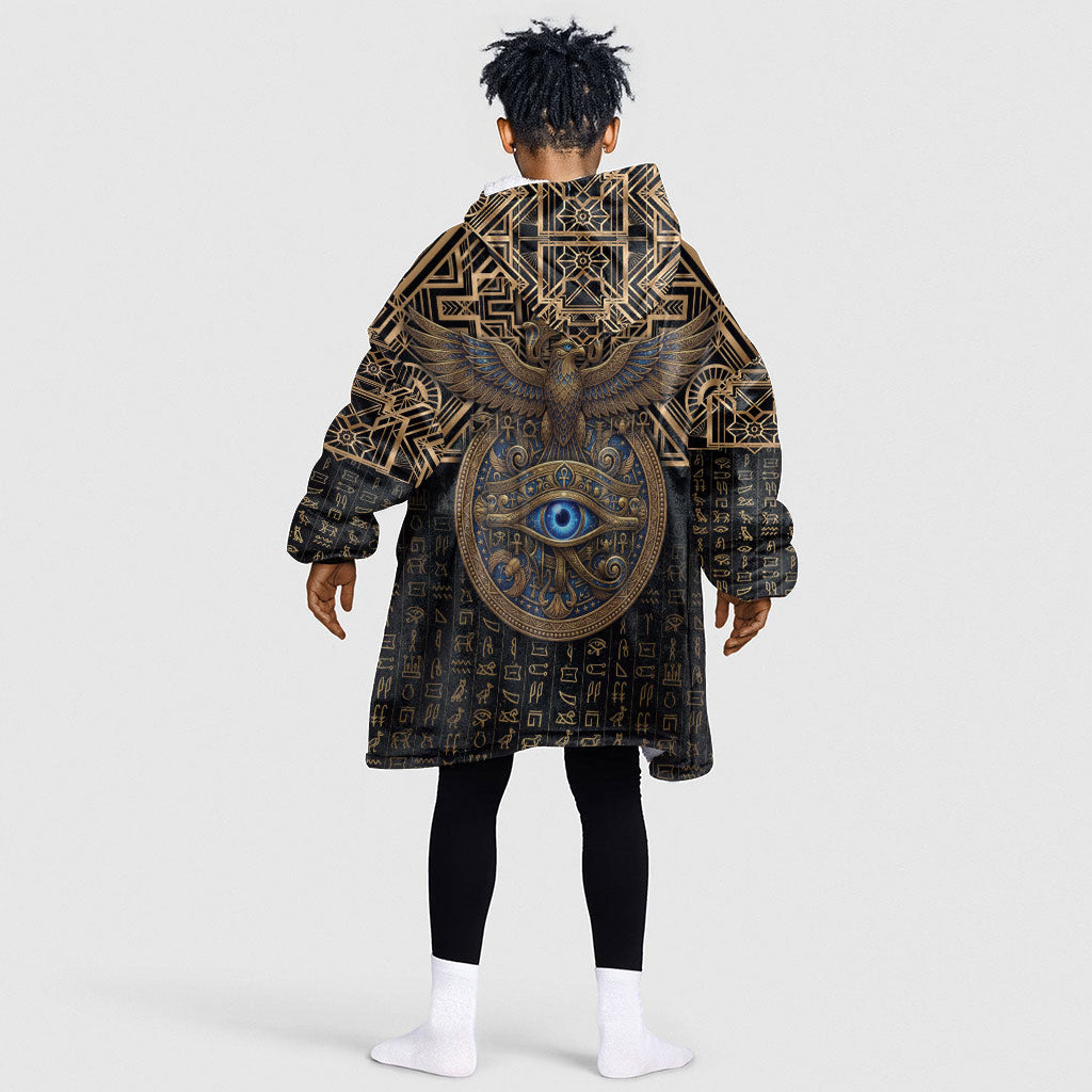 Egypt Eye of Horus Kid Wearable Blanket Hoodie Hieroglyphics Patterns Retro Style