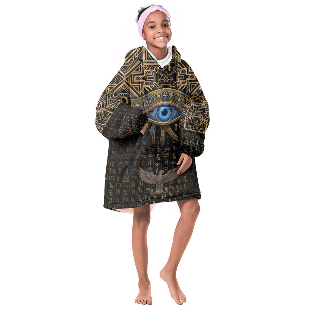 Egypt Eye of Horus Kid Wearable Blanket Hoodie Hieroglyphics Patterns Retro Style