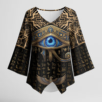Egypt Eye of Horus Kimono Sleeve Blouse Hieroglyphics Patterns Retro Style