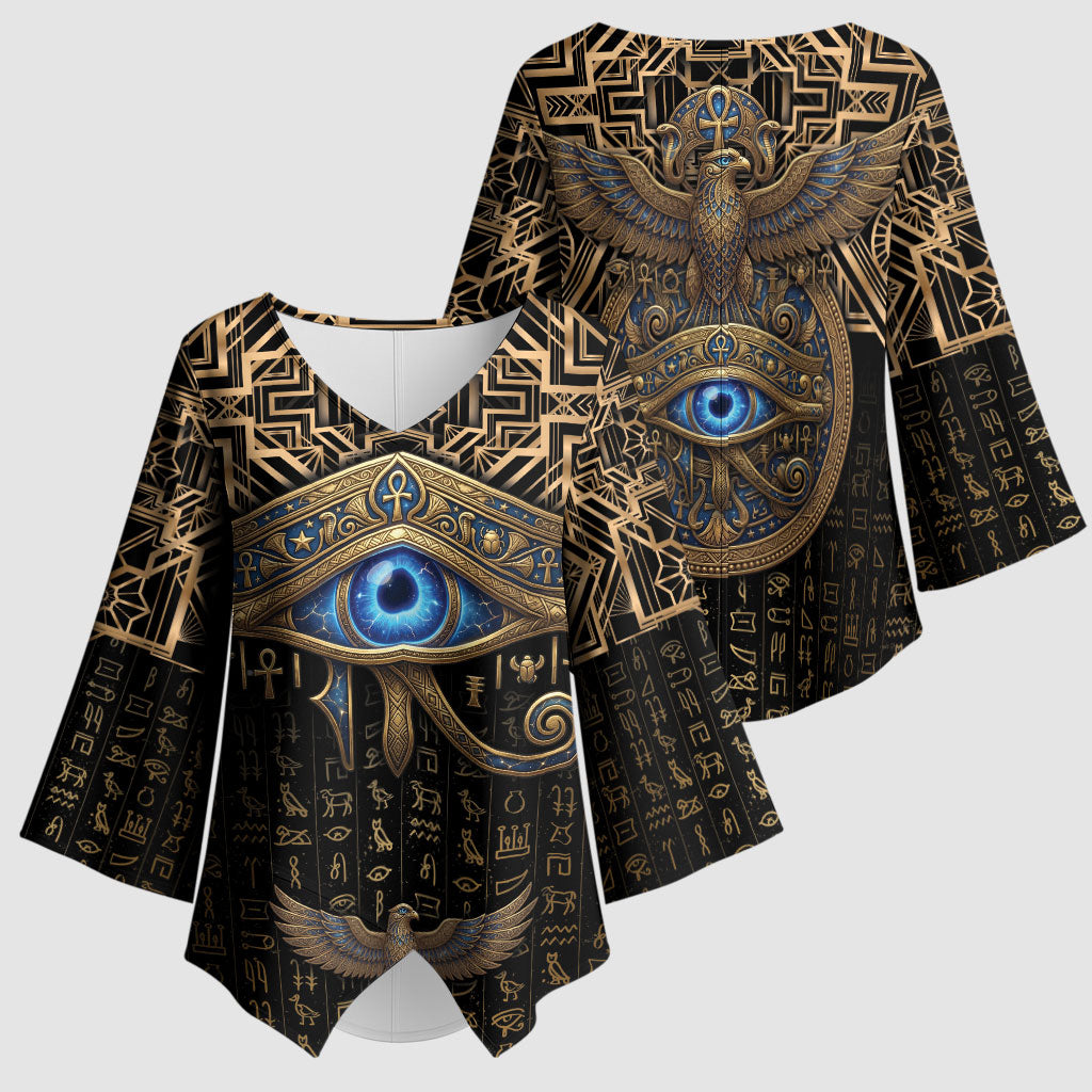 Egypt Eye of Horus Kimono Sleeve Blouse Hieroglyphics Patterns Retro Style
