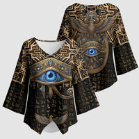 Egypt Eye of Horus Kimono Sleeve Blouse Hieroglyphics Patterns Retro Style