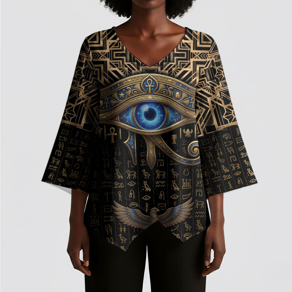 Egypt Eye of Horus Kimono Sleeve Blouse Hieroglyphics Patterns Retro Style
