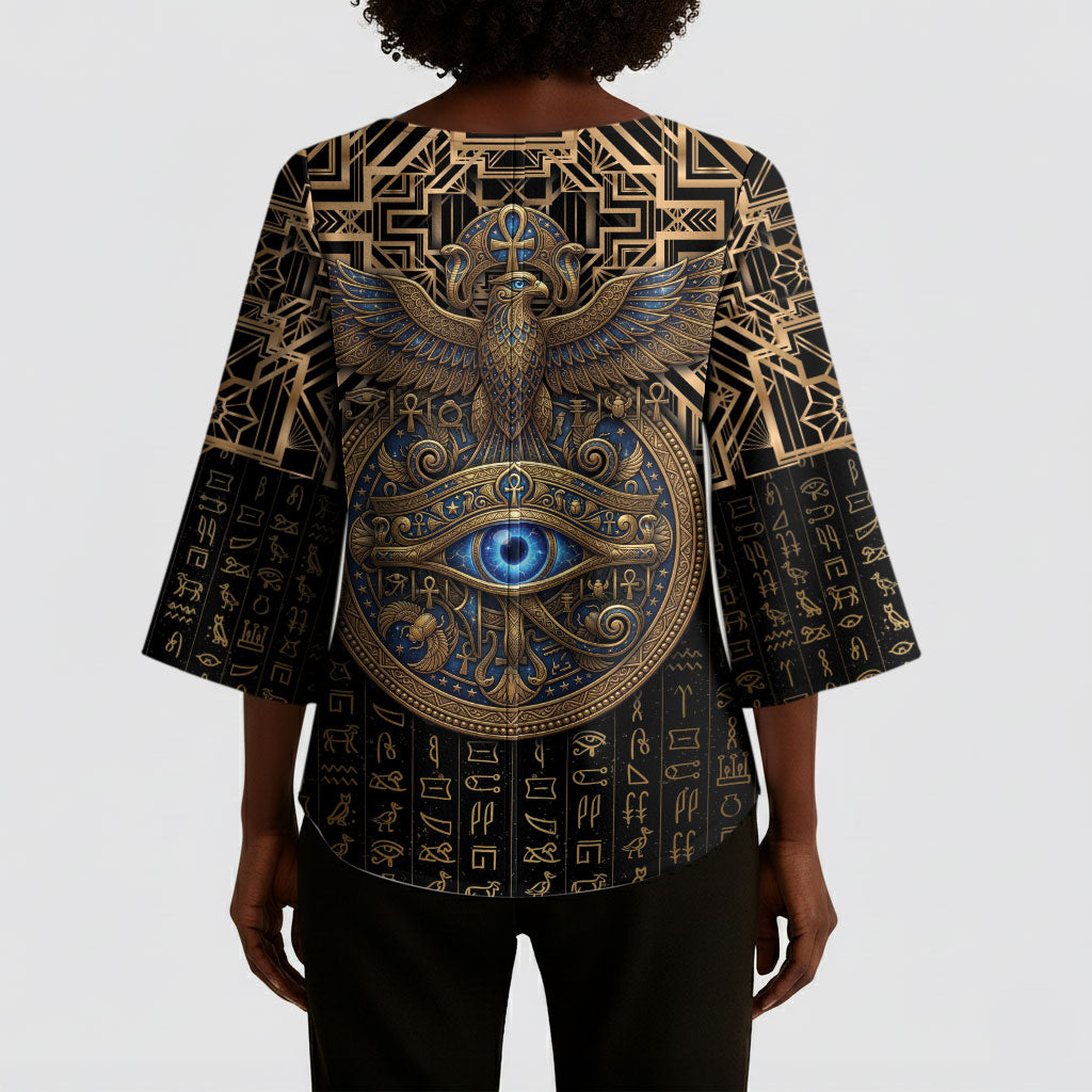 Egypt Eye of Horus Kimono Sleeve Blouse Hieroglyphics Patterns Retro Style