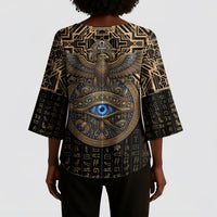 Egypt Eye of Horus Kimono Sleeve Blouse Hieroglyphics Patterns Retro Style