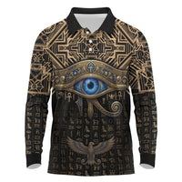 Egypt Eye of Horus Long Sleeve Polo Shirt Hieroglyphics Patterns Retro Style
