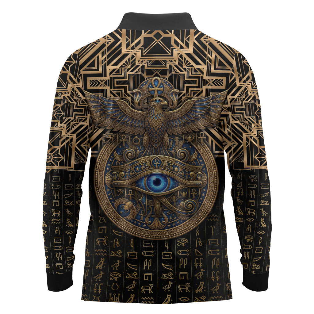 Egypt Eye of Horus Long Sleeve Polo Shirt Hieroglyphics Patterns Retro Style