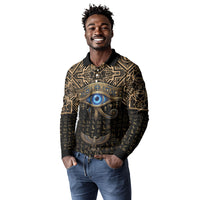 Egypt Eye of Horus Long Sleeve Polo Shirt Hieroglyphics Patterns Retro Style