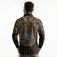 Egypt Eye of Horus Long Sleeve Polo Shirt Hieroglyphics Patterns Retro Style