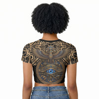 Egypt Eye of Horus Raglan Cropped T shirt Hieroglyphics Patterns Retro Style